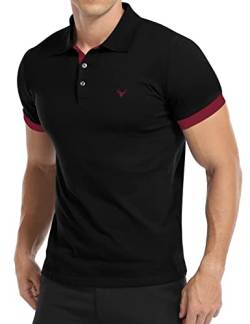 KUYIGO Shirt Herren Kurzarm Poloshirt Einfarbig Slim Fit Freizeit T-Shirts XL Schwarz von KUYIGO