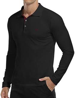 KUYIGO Shirt Herren Langarm Poloshirt Einfarbig Slim Fit Lässige T-Shirts M Schwarz von KUYIGO