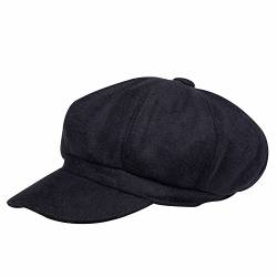 Kuyou Damen Winter Ballonmütze Schirmmütze Wolle Beret Kappe Hut (Schwarz) von KUYOU