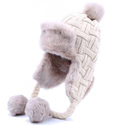 Kuyou Damen Winter Hut Ohrenschützer Trapper Warm Fellmütze, Beige, Einheitsgröße von KUYOU