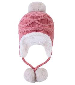 Kuyou Damen Winter Mütze Hut Ohrenschützer Trapper Warm Fellmütze (Rosa) von KUYOU