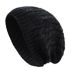 Kuyou Long Slouch Beanie Damen Warm Winter Strickmütze (Schwarz) von KUYOU