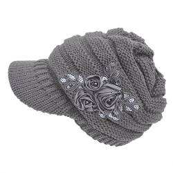 Kuyou Strickmütze mit Schild Winter Strickmütze Beanie Cap (Grau) von KUYOU