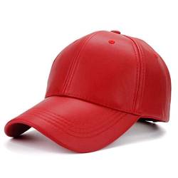 Kuyou Unisex Klassische PU Leder Baseball Cap Sports Outdoor Basecap Kappe (Rot) von KUYOU