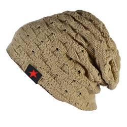 Kuyou Unisex Slouch Beanie Strick Mütze Wintermütze Skull Cap (Beige) von KUYOU