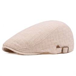 Kuyou Unisex Sommer Kappe Baumwolle Leinen Schiebermütze Flat Cap (Beige) von KUYOU