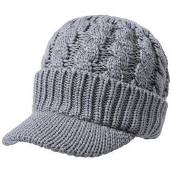 Kuyou Unisex Strickmütze Beanie Cap Winter Kappe Mütze mit Schirm, Hellgrau, Einheitsgröße von KUYOU