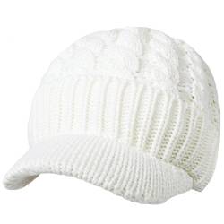 Kuyou Unisex Strickmütze Beanie Cap Winter Kappe Mütze mit Schirm (Weiß) von KUYOU