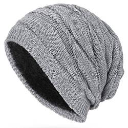 Kuyou Winter Beanie Mütze Slouch Strickmütze mit warmem Fleece Innenfutter (Grau) von KUYOU