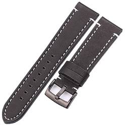 KVIVI Uhrenarmband,Leder Uhrenarmband Lederarmbands 18mm 20mm 22mm 24mm schwarz dunkelbraune Frauen Männer Rindsleder Uhr Band Strap Gürtel mit Schnalle (Color : Black black clasp, Size : 20mm) von KVIVI