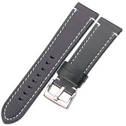 KVIVI Uhrenarmband,Leder Uhrenarmband Lederarmbands 18mm 20mm 22mm 24mm schwarz dunkelbraune Frauen Männer Rindsleder Uhr Band Strap Gürtel mit Schnalle (Color : Blue Silver Clasp, Size : 22mm) von KVIVI