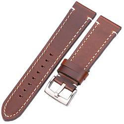 KVIVI Uhrenarmband,Leder Uhrenarmband Lederarmbands 18mm 20mm 22mm 24mm schwarz dunkelbraune Frauen Männer Rindsleder Uhr Band Strap Gürtel mit Schnalle (Color : Dark brown silver, Size : 22mm) von KVIVI