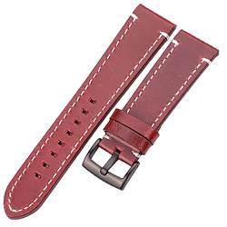 KVIVI Uhrenarmband,Leder Uhrenarmband Lederarmbands 18mm 20mm 22mm 24mm schwarz dunkelbraune Frauen Männer Rindsleder Uhr Band Strap Gürtel mit Schnalle (Color : Red Brown Black, Size : 24mm) von KVIVI