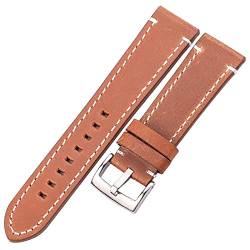 KVIVI Uhrenarmband,Leder Uhrenarmband Lederarmbands 18mm 20mm 22mm 24mm schwarz dunkelbraune Frauen Männer Rindsleder Uhr Band Strap Gürtel mit Schnalle (Color : Yellow Brown Silver, Size : 24mm) von KVIVI