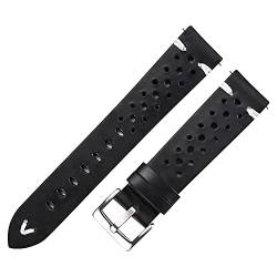 Uhrenarmband,Leder Uhrenarmband Leder Uhrenarmband Strap Poröse 18mm 20mm 22mm dunkelbraune handgemachte ölwachs leder uhrband schnelle freigabe frauen männer ( Color : Black silver clasp , Size : 22m von KVIVI