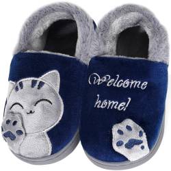 KVbabby Damen Herren Plüsch Baumwolle Hausschuhe Winter Pantoffeln mit Cartoon Katze Hause Slippers,Blau a,44/45 EU von KVbabby