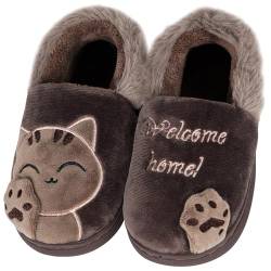 KVbabby Damen Herren Plüsch Baumwolle Hausschuhe Winter Pantoffeln mit Cartoon Katze Hause Slippers,Kaffee a,42/43 EU von KVbabby