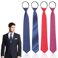 KWJEIULSOQ 4 Stücke Krawatten für Herren Klassische Krawatte Herren Set,Verstellbarer Krawatten für Herren Krawatte mit Gummizug Krawatte Blau Krawatte für Büro Oder Festliche Veranstaltungen von KWJEIULSOQ