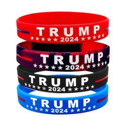 KWJNH Trump 2024 Kampagnen-Armbänder, 1/4 Trump 2024 Silikon-Armbänder, Trump-inspirierende Armbänder, Partyzubehör, Silikon-Gummi-Armbänder für Männer und Frauen, Silikon, Kein Edelstein von KWJNH