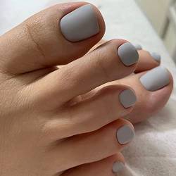 KXAMELIE Presse auf Zehennägel Frühling Sommer Zehennägel Falsche Nägel Kurze Zehennägel mit Orange Weiß Gänseblümchen Blumen für Frauen Mädchen Nail Art (matte grey) von KXAMELIE