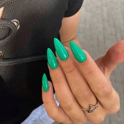 Leichter Grün Drücken Sie auf Nägel Mandel,KXAMELIE Nägel Aufkleben Mittel Acryl Nägel Reine Glänzend Falsche Green Almond Fingernägel Nägel Langlebiger zum Aufkleben von KXAMELIE