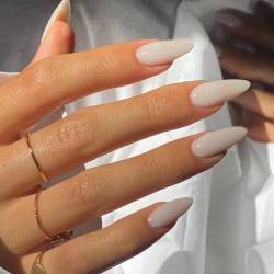 Weiß Drücken Sie auf Nägel Almond,KXAMELIE Nägel Aufkleben Mittel Länge mit Solid Color Acryl Nägel,Fake Nails zum Aufkleben für Tägliche Nutzung für Frauen und Mädchen Geschenk in 24 Pcs von KXAMELIE