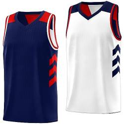 KXK Herren Basketball-Trikot Blank Wendbar Team Uniform Athletic Hip Hop Basketball Shirts S-4XL, Marineblau/Weiß-5, 3X-Groß von KXK
