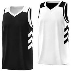KXK Herren Basketball-Trikot Blank Wendbar Team Uniform Athletic Hip Hop Basketball Shirts S-4XL, Schwarz/Weiß/3, XL von KXK