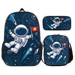 KXZOYLM Weltraum Rucksack Universum Galaxy Rucksack 3 Stück Sets Sonnensystem Rucksack mit Lunchbox und Federmäppchen Casual Space Planet Astronaut Umhängetasche für Jungen Mädchen Teens von KXZOYLM