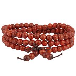 KYEYGWO 108 Natürlich Holz 6mm Mala Perlen Armband für Damen Herren, Meditation Gebet Wickelarmbänder Tibetisch-buddhistischen Stretch-Armbänder Halskette von KYEYGWO