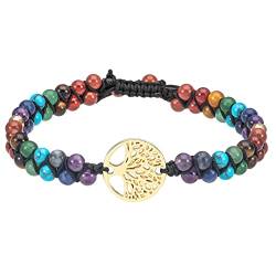 KYEYGWO 7 Chakren Stein Perlenarmband für Damen und Herren, Verstellbare Doppelt Geflochtenes Armbänder Kristall Baum des Lebens Armband Yoga-Armband Edelstein Schmuck von KYEYGWO