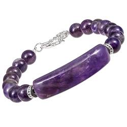 KYEYGWO 8 mm Amethyst Kristall Perlen Armband für Damen, Einstellbare Stein Armbänder Frauen Link-Armband mit Rechteckig Heilstein, Chakra-Armband Glück Schmuck für Reiki Heilung, Meditation, Yoga von KYEYGWO