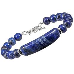 KYEYGWO 8 mm Lapislazuli Kristall Perlen Armband für Damen, Einstellbare Stein Armbänder Frauen Link-Armband mit Rechteckig Heilstein, Chakra-Armband Glück Schmuck für Reiki Heilung, Meditation, Yoga von KYEYGWO