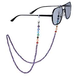 KYEYGWO Amethyst 7 Chakren Stein Perlen Brillenkette für Damen und Herren, Reiki Kristall Brillenband Edelstein Brillenkordel Mode Kette Brillenschnur für Sonnenbrillen, Myopiebrille, Lesebrillen von KYEYGWO