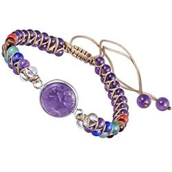 KYEYGWO Amethyst Kristall Baum des Lebens Armband für Damen und Herren, Einstellbare Doppelt Geflochtenes Armbänder 7 Chakra Stein Perlenarmband Yoga-Armband Edelstein Schmuck von KYEYGWO