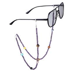 KYEYGWO Amethyst Kristall Perlen Brillenkette für Damen und Herren, Neun Planeten Brillenband Stein Brillenkordel Edelstein Kette Brillenschnur für Myopiebrille, Sonnenbrillen, Lesebrillen von KYEYGWO