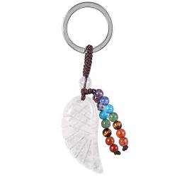 KYEYGWO Bergkristall Heilung Kristall Engelsflügel Schlüsselanhänger für Unisex, 7 Chakra Stein Schlüsselring Deko Heilstein Flügel Taschenanhänger Glücksbringer Anhänger für Schlüsselband von KYEYGWO