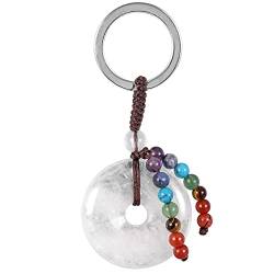 KYEYGWO Bergkristall Kristall Friedensschnalle Schlüsselanhänger für Unisex, 7 Chakra Stein Schlüsselring Deko Runde Taschenanhänger Heilstein Donut Anhänger für Amulett und Glücksbringer von KYEYGWO