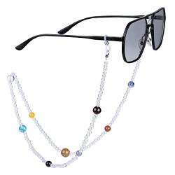 KYEYGWO Bergkristall Kristall Perlen Brillenkette für Damen und Herren, Neun Planeten Brillenband Stein Brillenkordel Edelstein Kette Brillenschnur für Myopiebrille, Sonnenbrillen, Lesebrillen von KYEYGWO