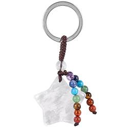 KYEYGWO Bergkristall Kristall Sterne Schlüsselanhänger für Unisex, 7 Chakra Stein Schlüsselring Deko Heilstein Pentagramm Taschenanhänger Glücksstern Anhänger für Schlüsselband Schlüsselbund von KYEYGWO