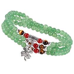 KYEYGWO Grüner Aventurin Kleeblatt Kristall Perlen Armband für Unisex, Buddhistischer Halsketten Chakra Armbänder Edelstein Wickelarmband Glücksbringer Perlenketten Segen Schmuck von KYEYGWO