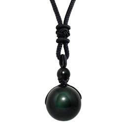 KYEYGWO Handgefertigt Natürlicher Edelstein Ball Einstellbar Segen Anhänger Halsketten für Damen und Herren - Regenbogen Obsidian von KYEYGWO