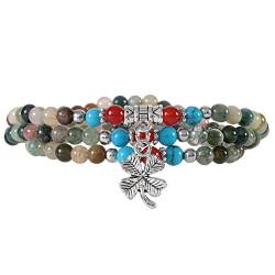 KYEYGWO Indischer Achat Kleeblatt Kristall Perlen Armband für Unisex, Buddhistischer Halsketten Chakra Armbänder Edelstein Wickelarmband Glücksbringer Perlenketten Segen Schmuck von KYEYGWO