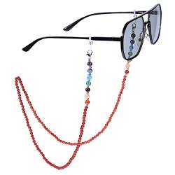 KYEYGWO Karneol 7 Chakren Stein Perlen Brillenkette für Damen und Herren, Reiki Kristall Brillenband Edelstein Brillenkordel Mode Kette Brillenschnur für Sonnenbrillen, Myopiebrille, Lesebrillen von KYEYGWO
