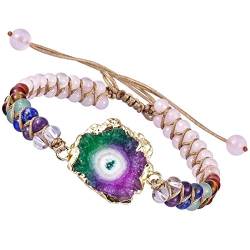 KYEYGWO Kristall Sonnenblume Perlenarmband für Damen und Herren, Einstellbare Doppelt Geflochtenes Armbänder 7 Chakra Stein Armband Yoga-Armband Edelstein Schmuck, Rosenquarz von KYEYGWO