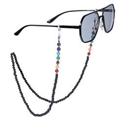 KYEYGWO Lavastein 7 Chakren Stein Perlen Brillenkette für Damen und Herren, Reiki Kristall Brillenband Edelstein Brillenkordel Mode Kette Brillenschnur für Sonnenbrillen, Myopiebrille, Lesebrillen von KYEYGWO
