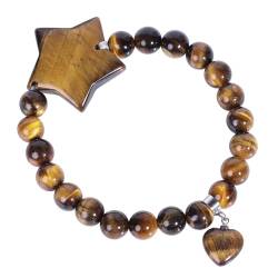 KYEYGWO Natürliche Tigerauge Sternkristall Armband für Damen, Reiki Heilung Glück 8mm Perlen Mode Armband Schmuck Amulet von KYEYGWO