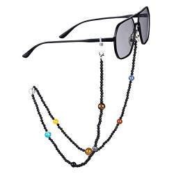 KYEYGWO Obsidian Kristall Perlen Brillenkette für Damen und Herren, Neun Planeten Brillenband Stein Brillenkordel Edelstein Kette Brillenschnur für Myopiebrille, Sonnenbrillen, Lesebrillen von KYEYGWO