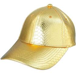 KYEYGWO PU Leder Baseball Cap für Herren und Damen, Verstellbar Warmer Winter Hut Einfarbig Sonnenhüte Casual Baseballkappe Klassisch Sport Mützen, Gold von KYEYGWO