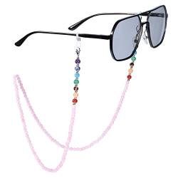 KYEYGWO Rosenquarz 7 Chakren Stein Perlen Brillenkette für Damen und Herren, Reiki Kristall Brillenband Edelstein Brillenkordel Mode Kette Brillenschnur für Sonnenbrillen, Myopiebrille, Lesebrillen von KYEYGWO